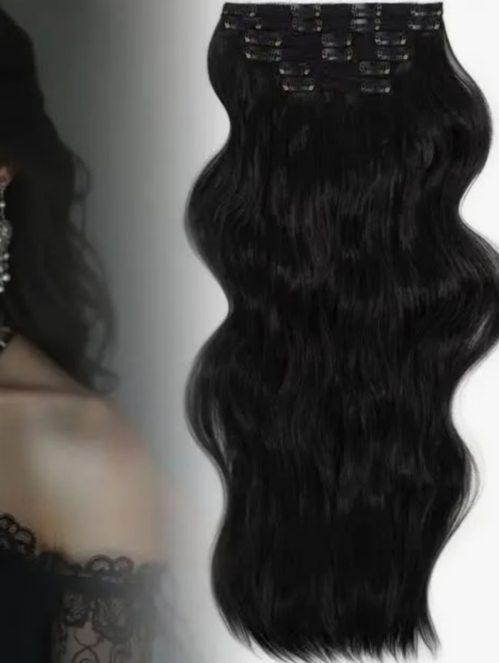 Seamless Clip-In Wavy Hair Extensions - Black